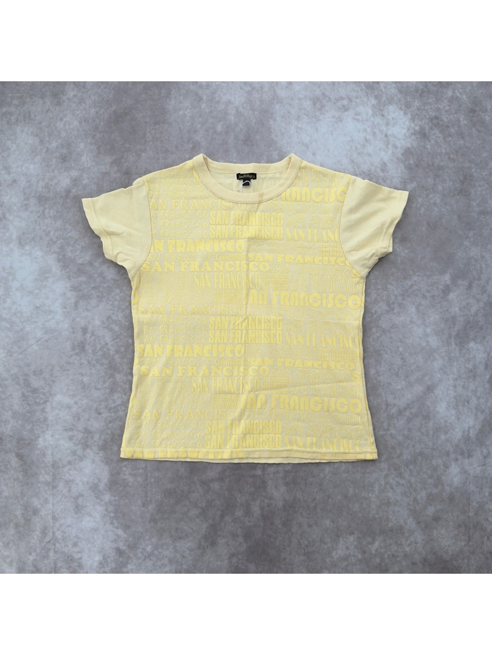 South Bay Vintage Y2K All Over Print San Francisco Graphic Baby Tee Yellow M